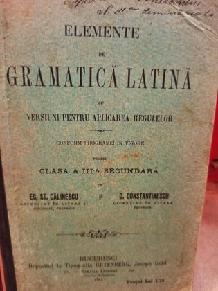 Elemente de gramatica latina cu versiuni pentru aplicarea regulelor