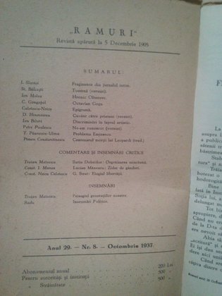Ramuri - Revista literara anul 29, nr. 8 - Octombrie 1937