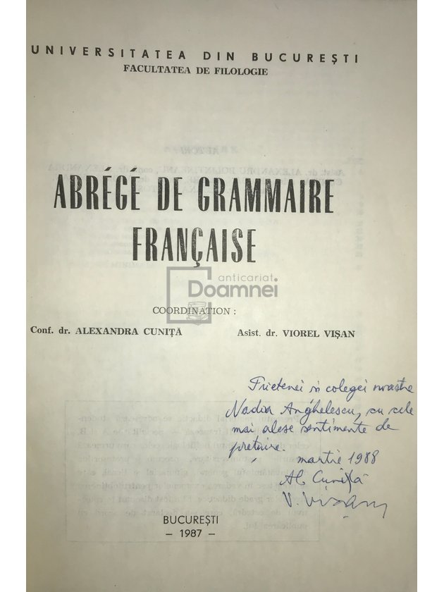 Abrege de grammaire francaise (dedicație)