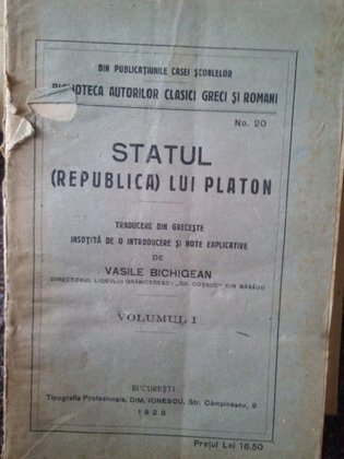 Statul (Republica) lui Platon, volumul I