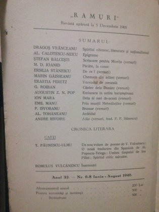 Ramuri - Revista literara anul 32, nr. 6-8, Iunie - Iulie 1940