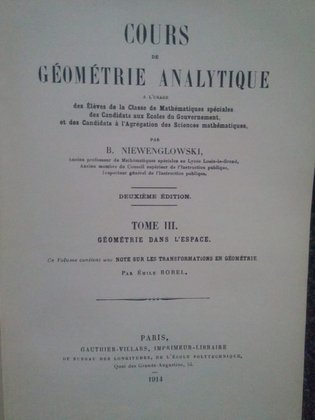 Cours de geometrie analytique, tome III