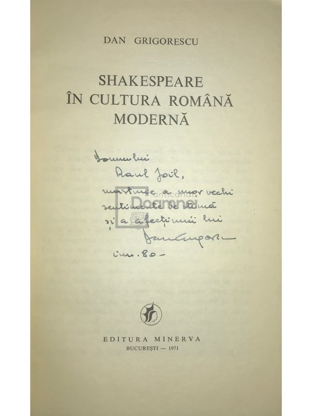 Shakespeare în cultura română modernă (dedicație)