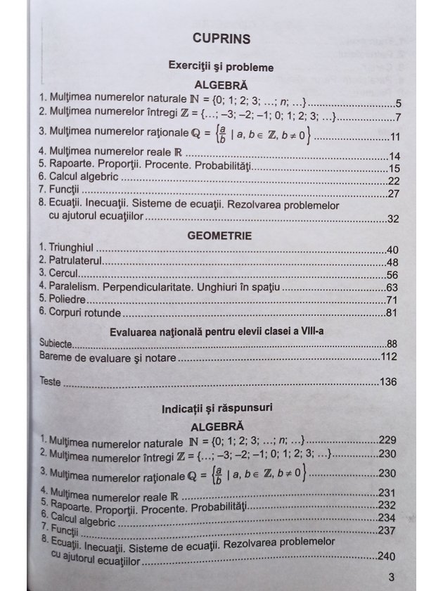 Matematica. Evaluare nationala pentru clasa a VIIIa