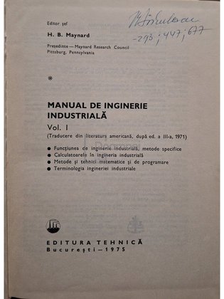 Manual de inginerie industriala, vol. I