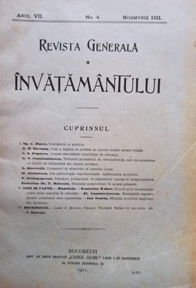 Revista generala a invatamantului, anul VII, nr. 4, noiembrie 1911