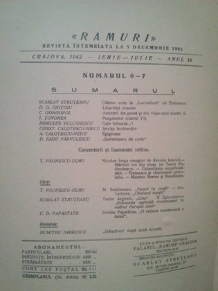 Ramuri - Revista literara anul al XXXVIII-lea, nr. 6-7, Iunie - Iulie 1942