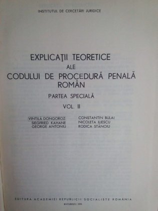 Explicatii teoretice ale codului de procedura penala roman, partea speciala, vol. II