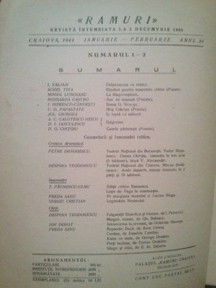 Ramuri - Revista literara anul al XXXIX-lea, nr. 1-2, Ianuarie - Februarie 1939