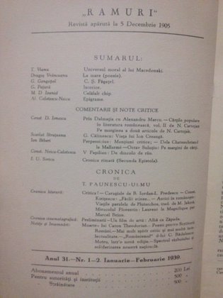 Ramuri - Revista literara anul 31, nr. 1 - 2, Ianuarie - Februarie 1939