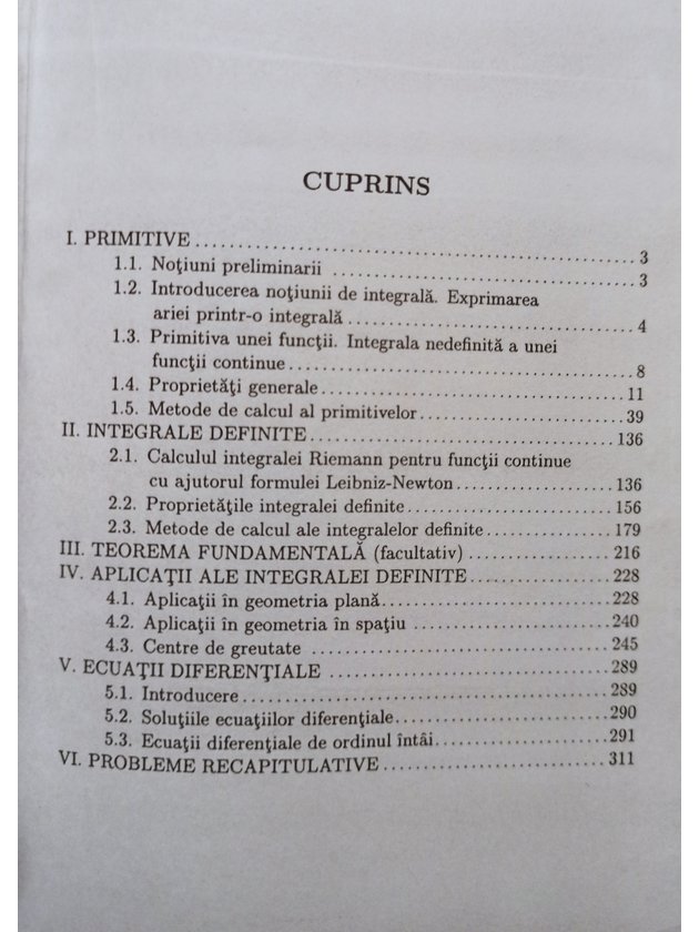 Matematica - Manual pentru clasa a XII-a profil M1, vol. 1 - Elemente de analiza matematica