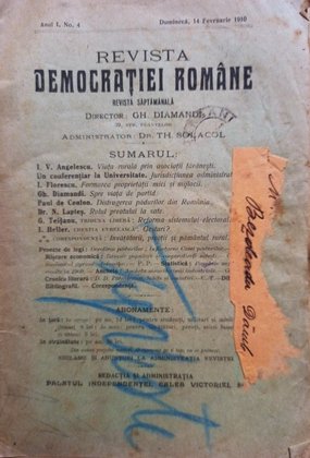 Revista Democratiei Romane, anul 1, nr. 4, 14 februarie 1910