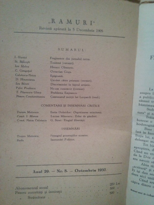 Ramuri - Revista literara anul 29, nr. 8 - Octombrie 1937
