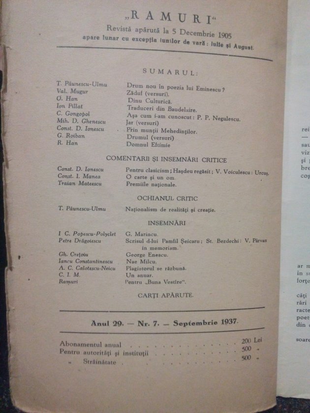 Ramuri - Revista literara anul 29, nr. 7 - Septembrie 1937