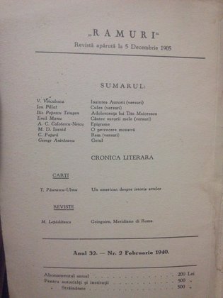 Ramuri - Revista literara anul 32, nr. 2 - Februarie 1940