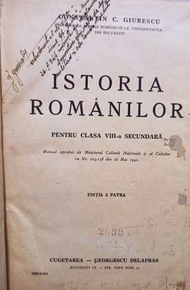 Istoria romanilor pentru clasa a VIII-a secundara