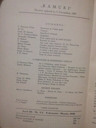 Ramuri - Revista literara anul 30, nr. 2-3 - Februarie - Martie 1938